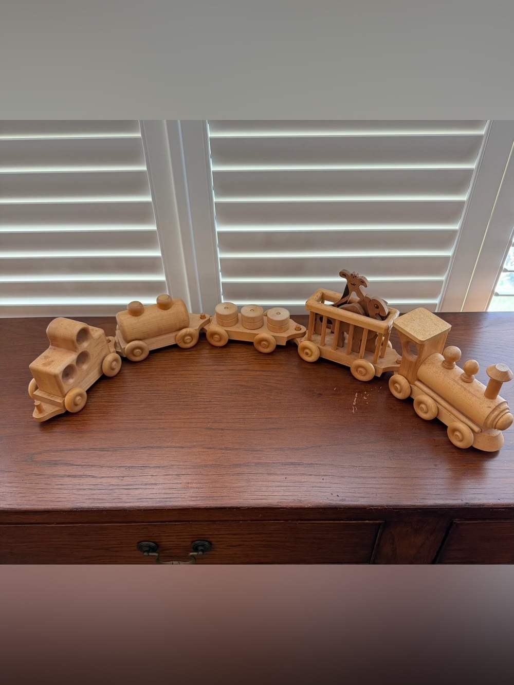 Vintage 5 Car Wooden Train Animals